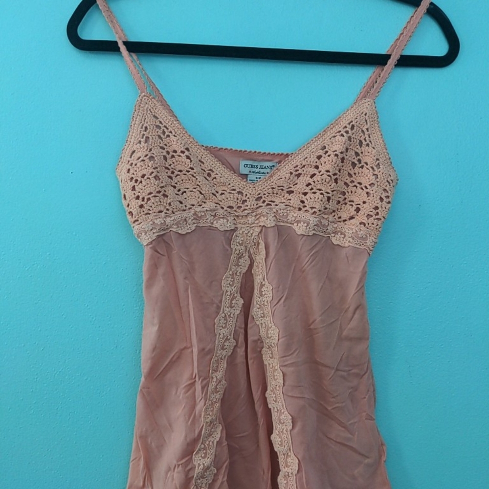 Vintage Y2K Guess Lace and Mesh Cami Pink Small